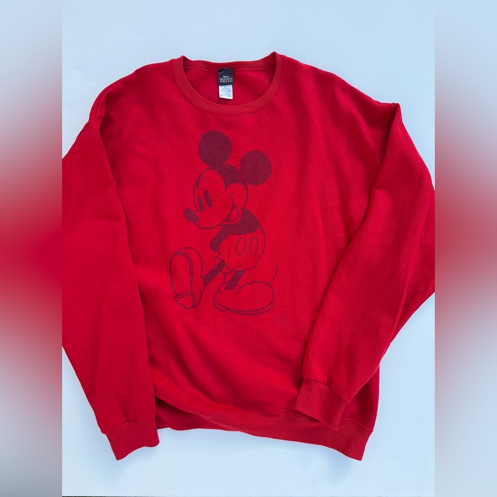 Red Mickey Mouse Graphic Crewneck Oversized Sweatshirt - Men